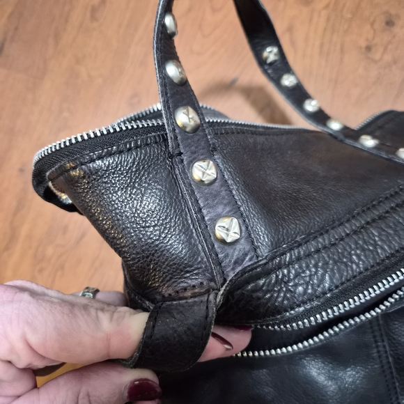 Black Leather Studded Tote Bag main image 6